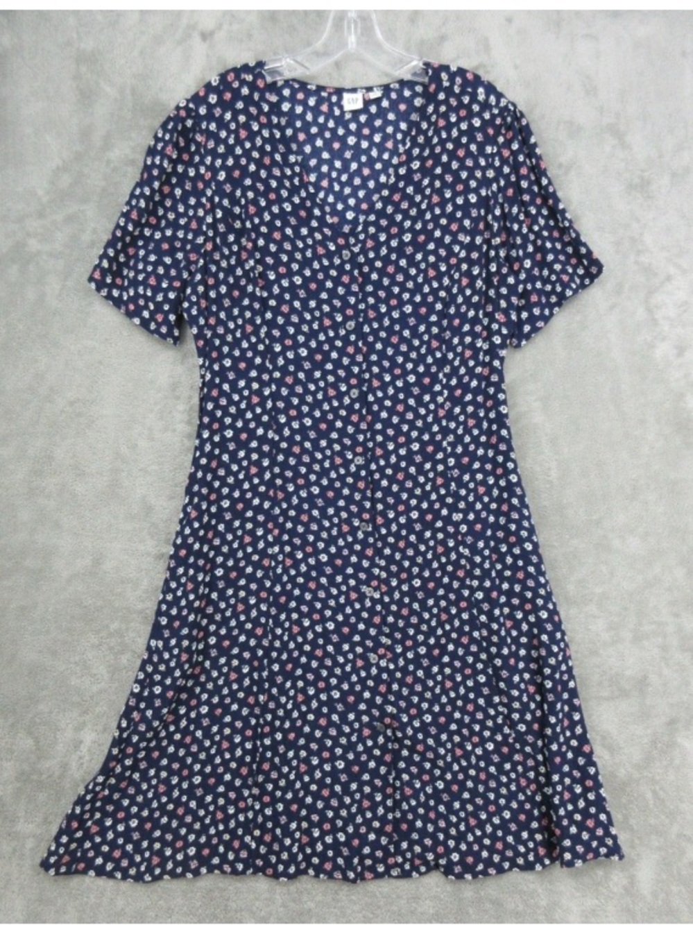 Gap Dress Womens Size 14 Tall Ditsy Floral Button Front Pockets Cottage Navy